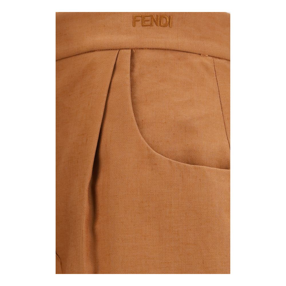 Fendi Brown Linen Casual Pants - Oversized Fit