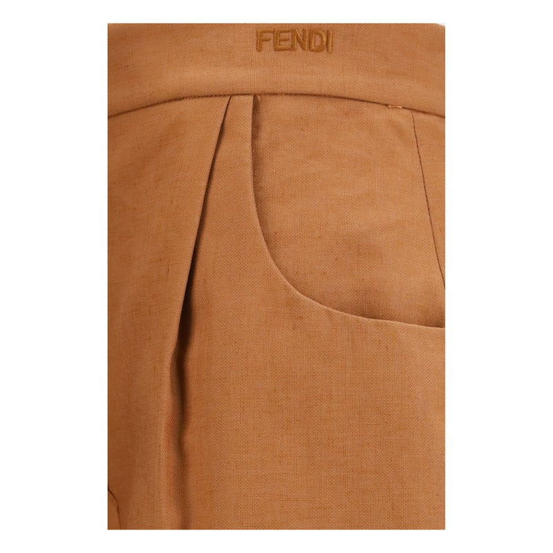 Fendi Brown Linen Casual Pants - Oversized Fit