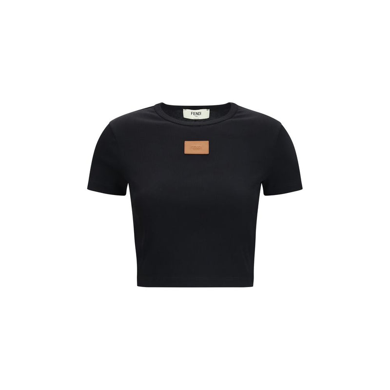 Fendi Black Cotton T-Shirt - Slim Fit Ribbed Design