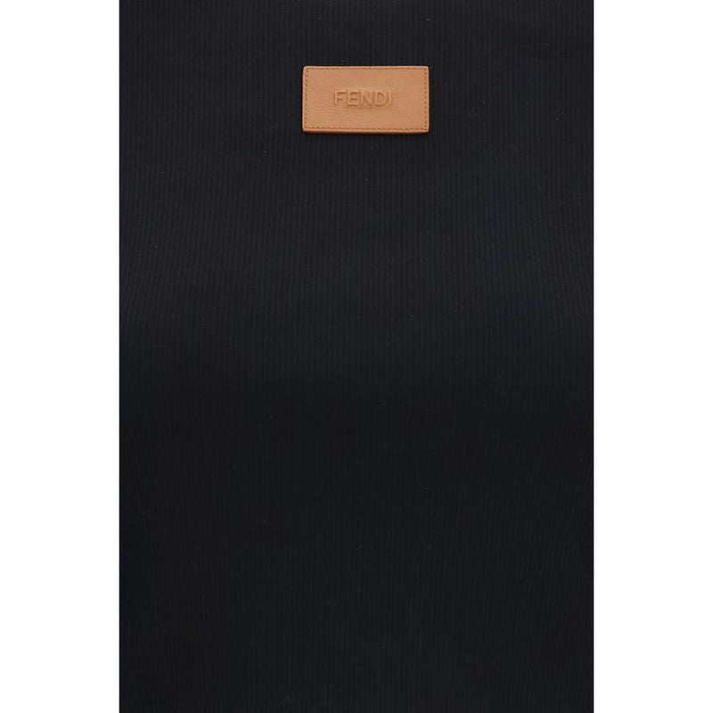 Fendi Black Cotton T-Shirt - Slim Fit Ribbed Design