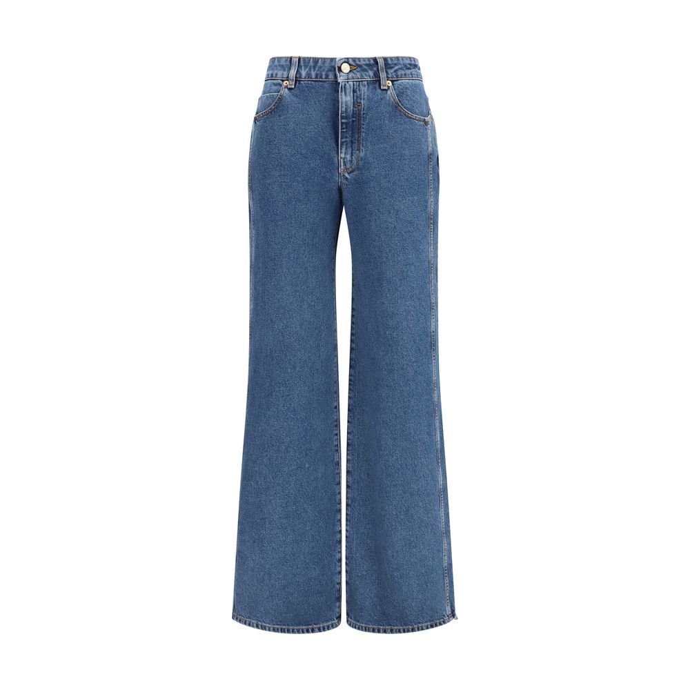 Balmain Blue Cotton Wide-Leg Jeans for Women