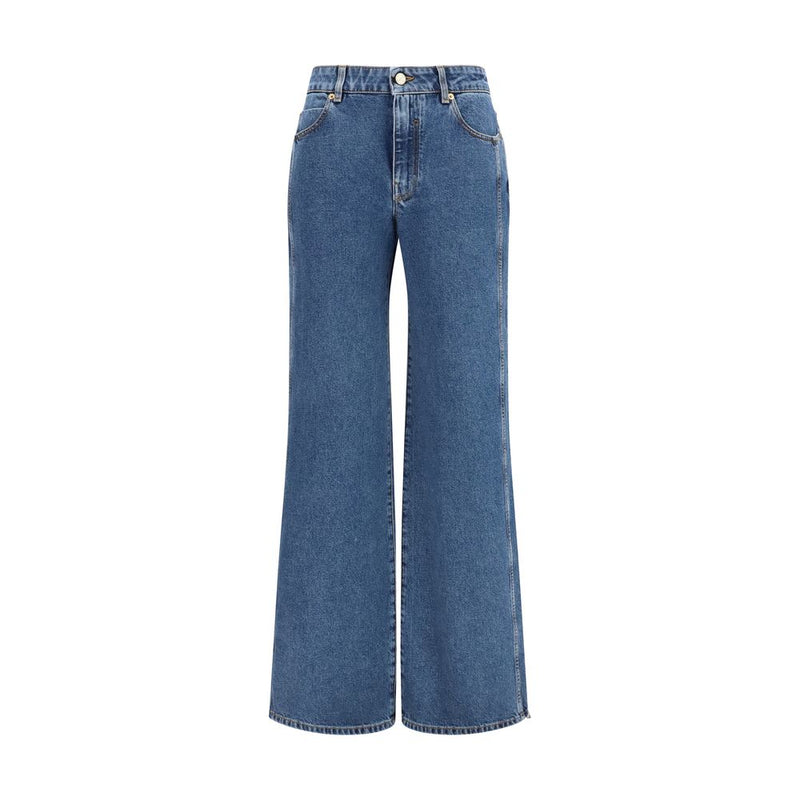 Balmain Blue Cotton Wide-Leg Jeans for Women