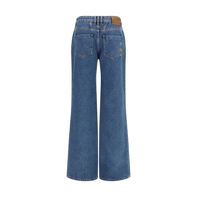 Balmain Blue Cotton Wide-Leg Jeans for Women