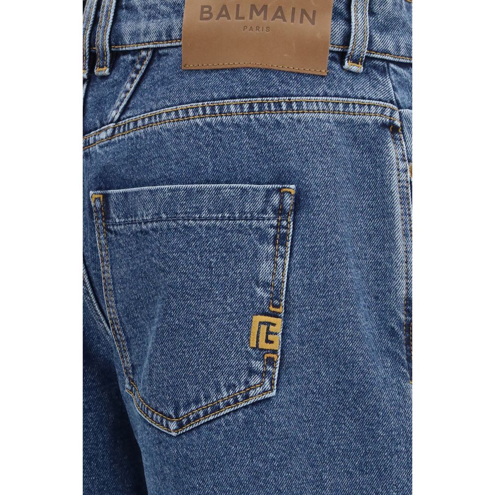 Balmain Blue Cotton Wide-Leg Jeans for Women