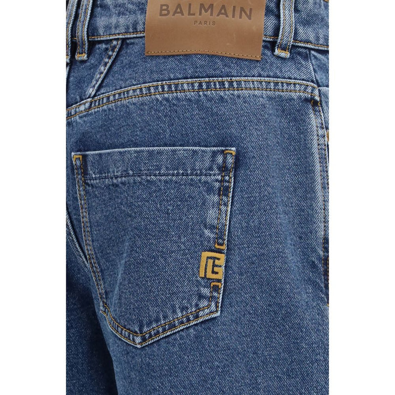 Balmain Blue Cotton Wide-Leg Jeans for Women