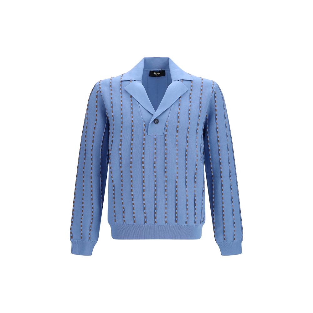Fendi Blue Cotton Polo Shirt - Trompe-l’œil Selleria Knit