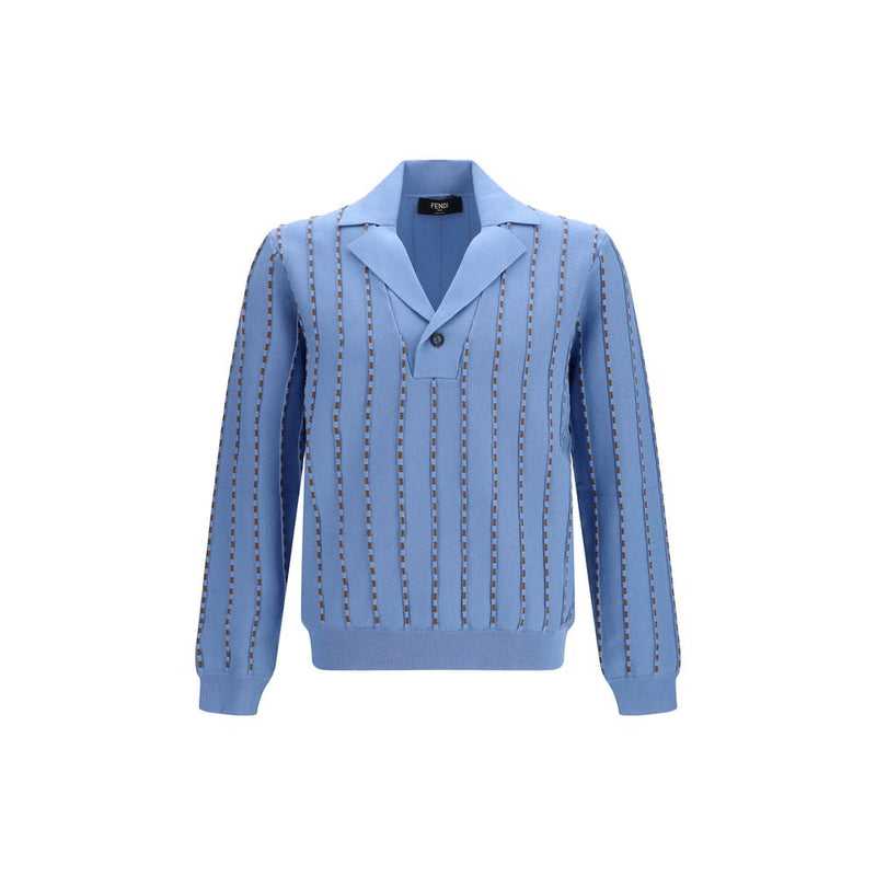 Fendi Blue Cotton Polo Shirt - Trompe-l’œil Selleria Knit