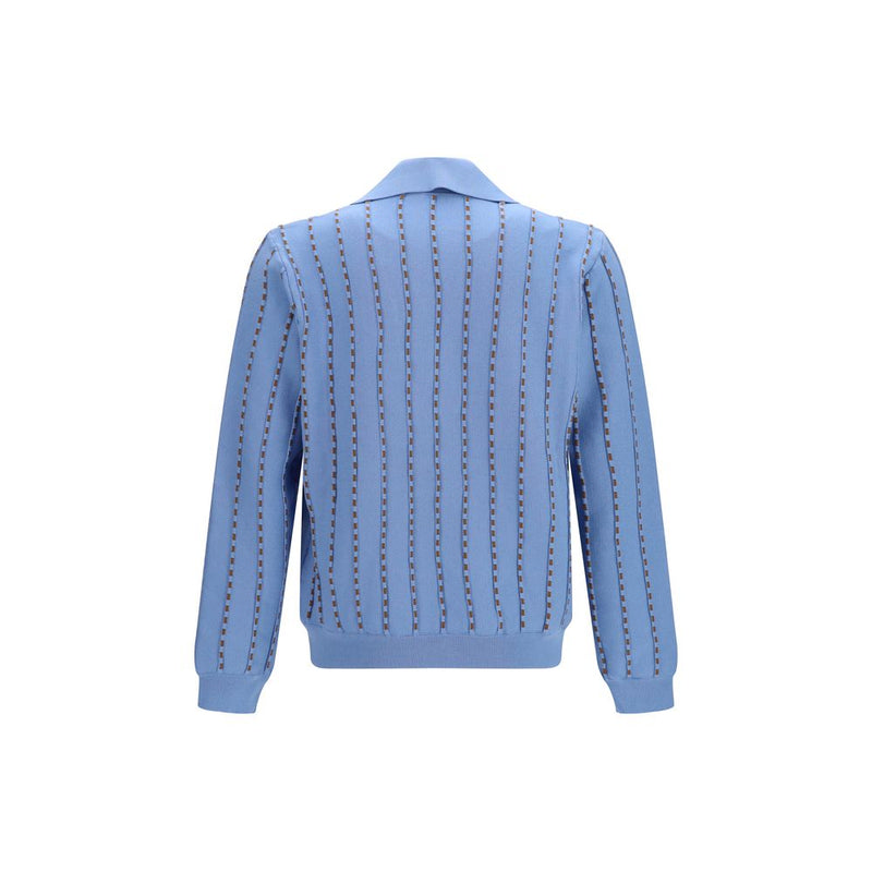 Fendi Blue Cotton Polo Shirt - Trompe-l’œil Selleria Knit
