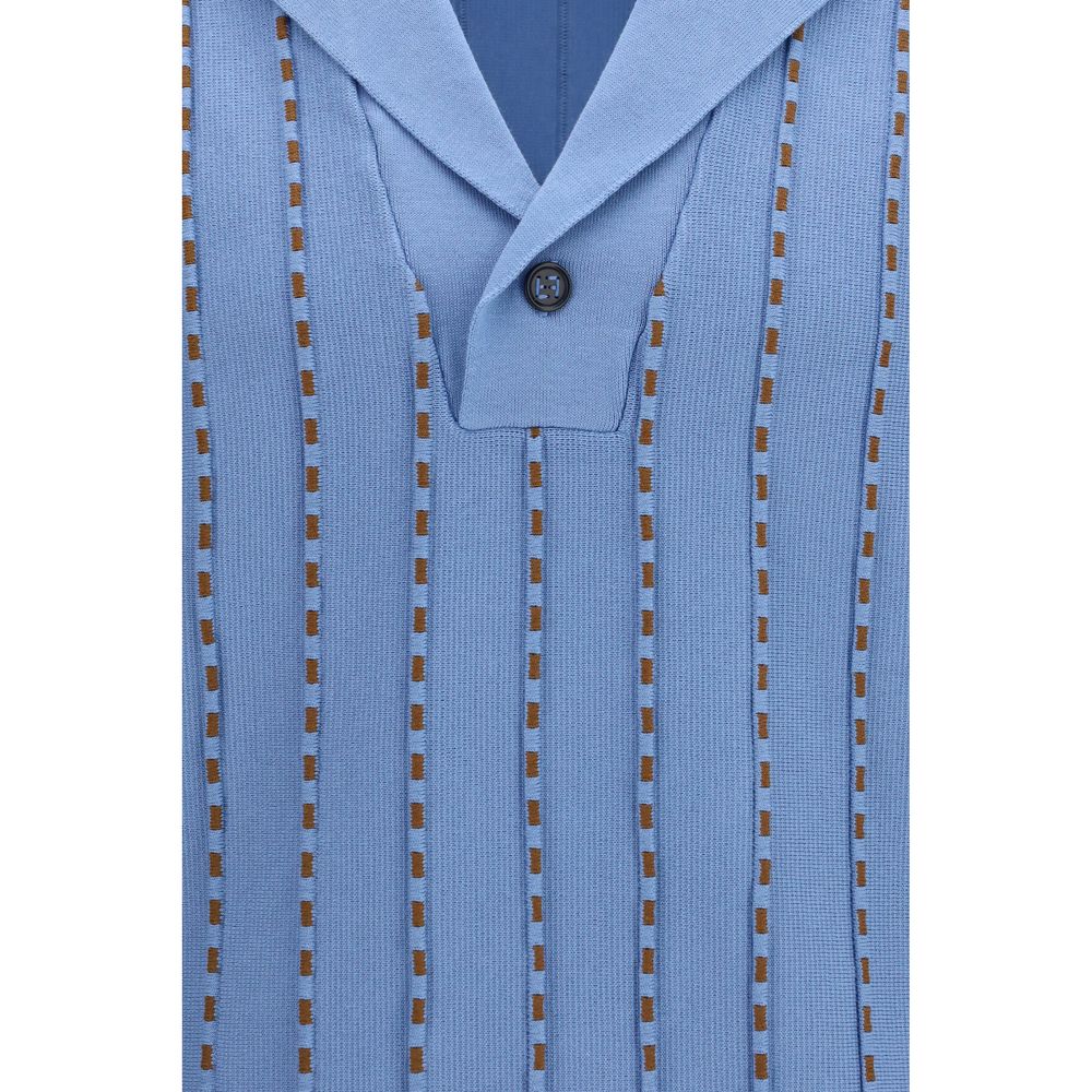 Fendi Blue Cotton Polo Shirt - Trompe-l’œil Selleria Knit