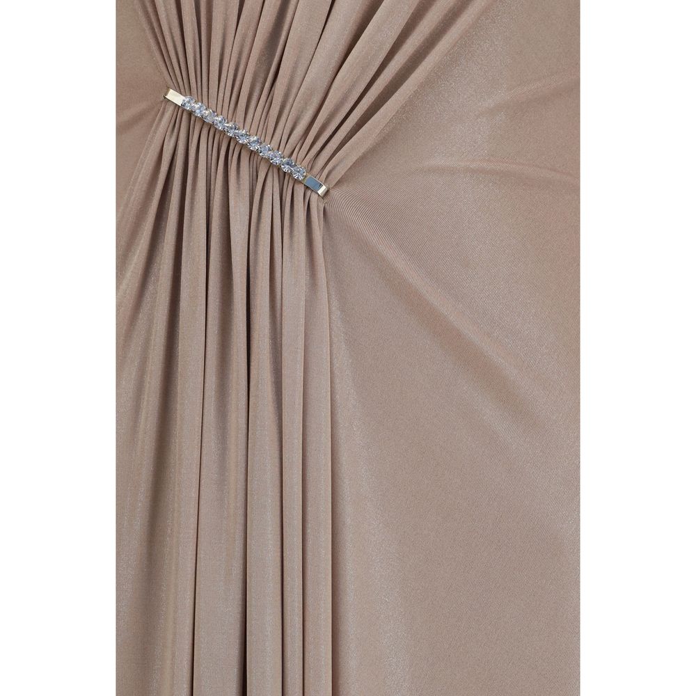 Robe Casual Beige en Polyester Nissa avec Détails en Cristal