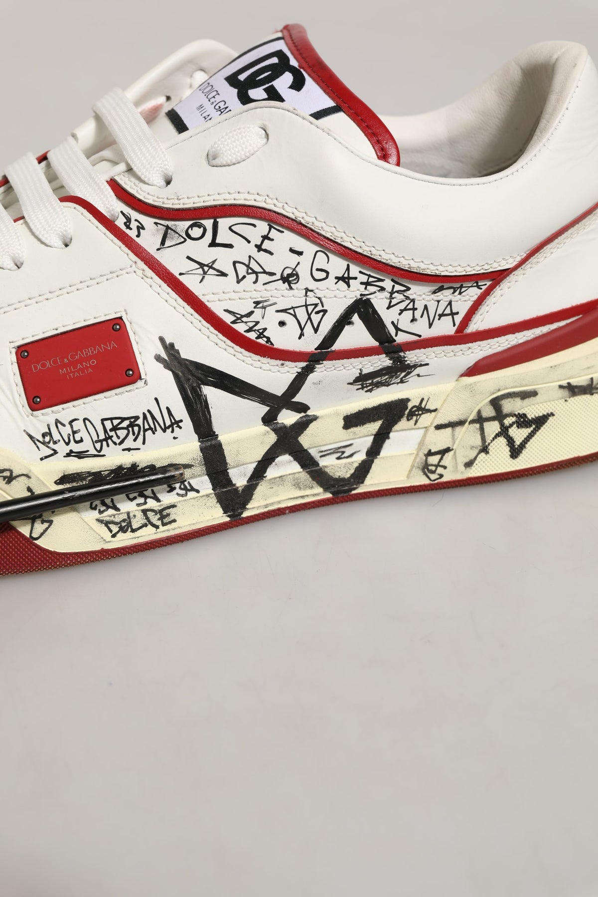 Dolce & Gabbana White Red New Roma Graffiti Sneakers