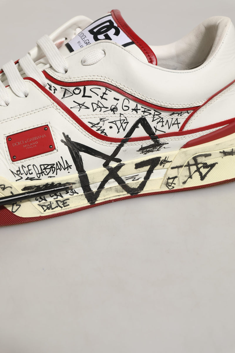 Dolce & Gabbana White Red New Roma Graffiti Sneakers
