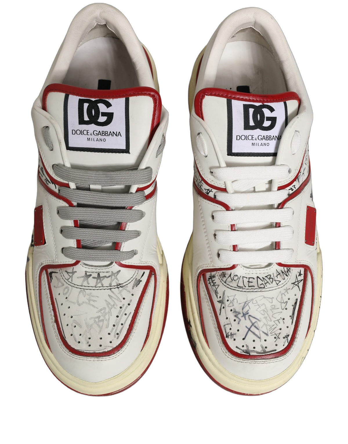 Dolce & Gabbana White Red New Roma Graffiti Sneakers