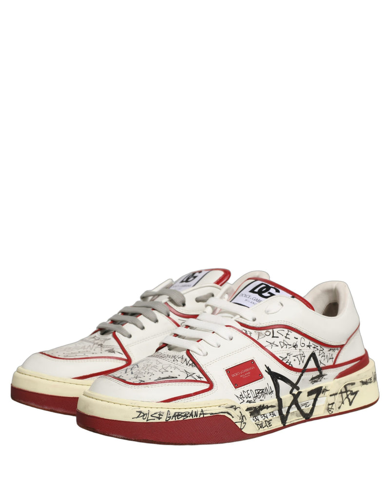Dolce & Gabbana White Red New Roma Graffiti Sneakers