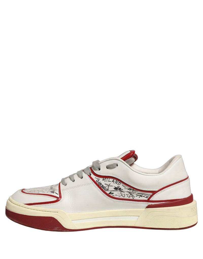 Dolce & Gabbana White Red New Roma Graffiti Sneakers