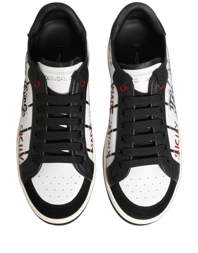 Dolce & Gabbana White Black DG Logo King Patch Low-Top Sneakers