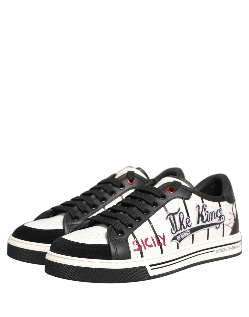 Dolce & Gabbana White Black DG Logo King Patch Low-Top Sneakers