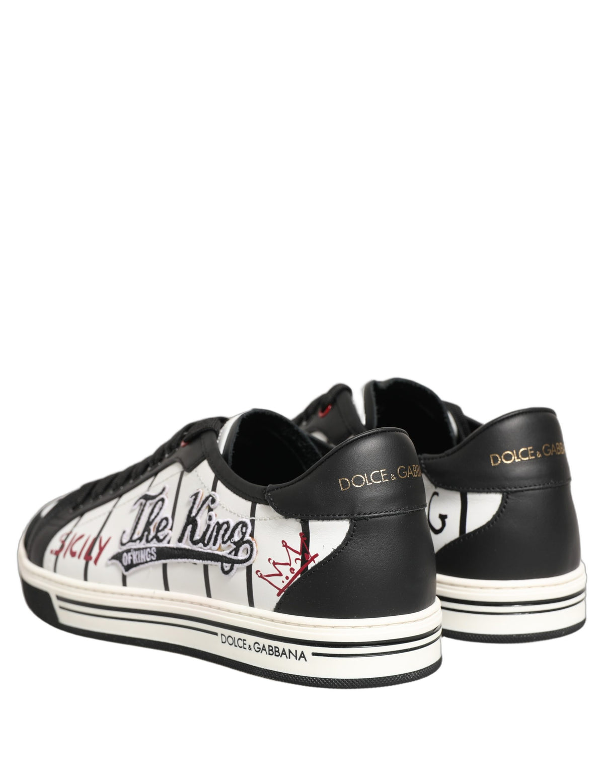 Dolce & Gabbana White Black DG Logo King Patch Low-Top Sneakers