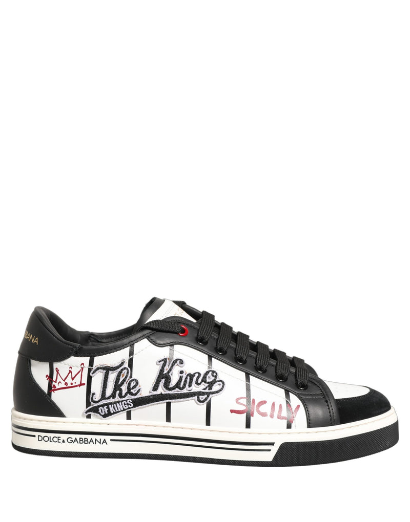 Dolce & Gabbana White Black DG Logo King Patch Low-Top Sneakers