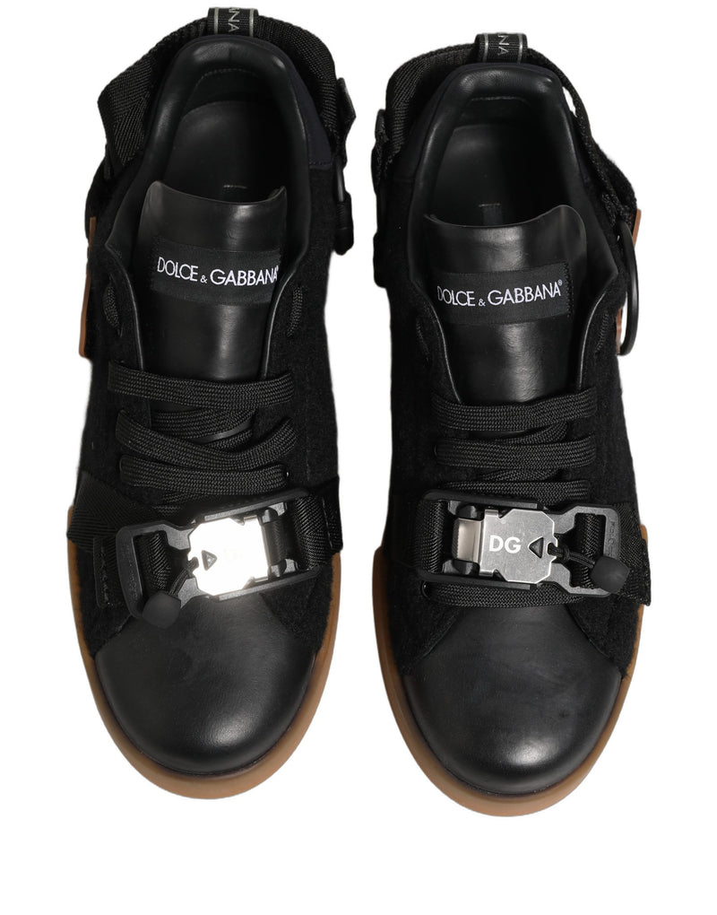 Dolce & Gabbana Black Leather Low Top Sneakers for Men