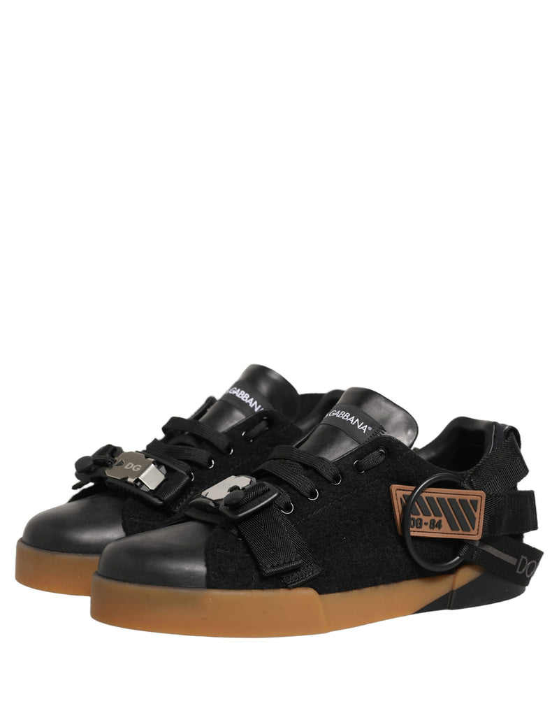 Dolce & Gabbana Black Leather Low Top Sneakers for Men