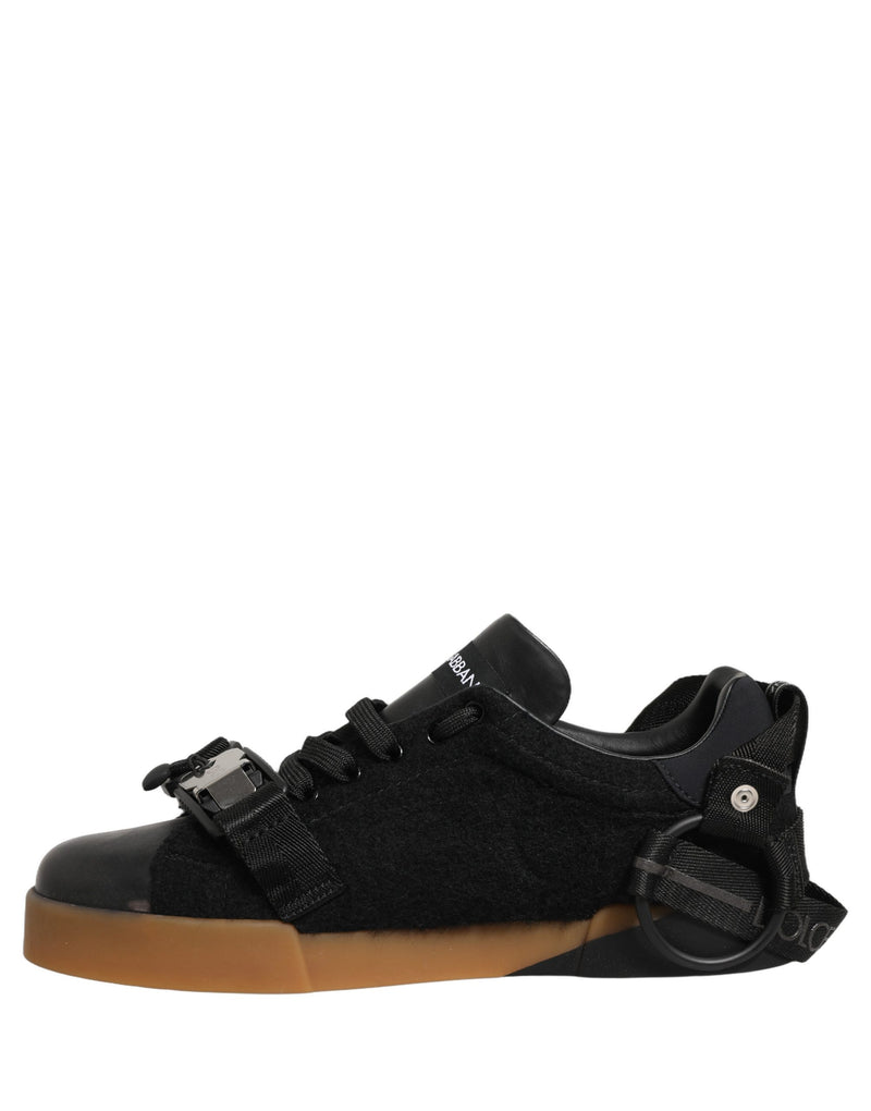 Dolce & Gabbana Black Leather Low Top Sneakers for Men