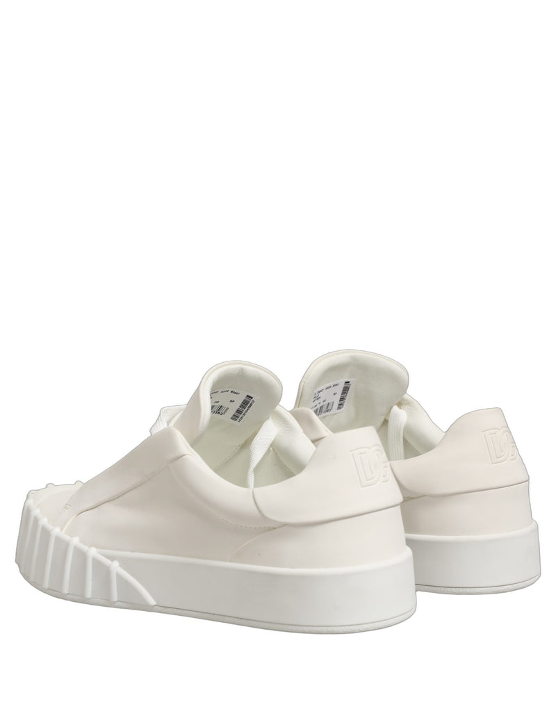 Dolce & Gabbana White Leather Low Top Lace Up Sneakers