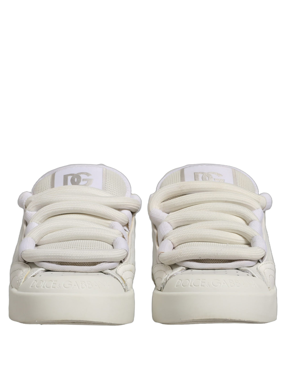 Dolce & Gabbana White Leather Portofino Space Sneakers