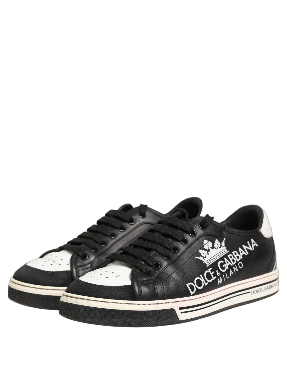 Dolce & Gabbana Black Leather Crown Milano Sneakers for Men