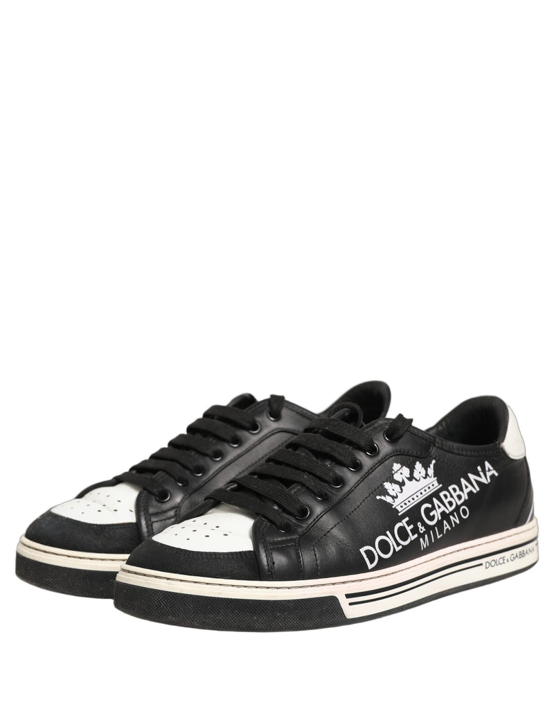 Dolce & Gabbana Black Leather Crown Milano Men Sneakers