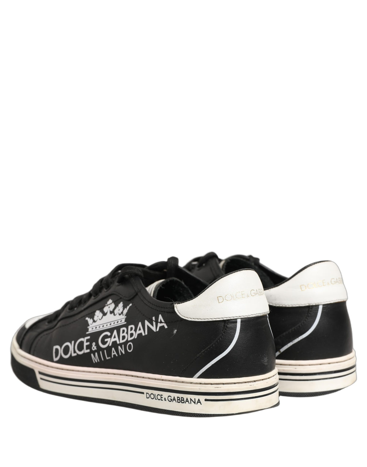 Dolce & Gabbana Black Leather Crown Milano Sneakers for Men
