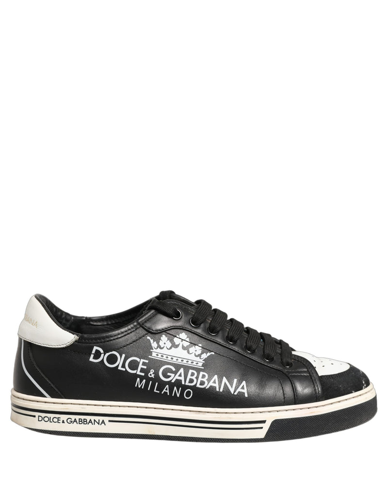 Dolce & Gabbana Black Leather Crown Milano Men Sneakers