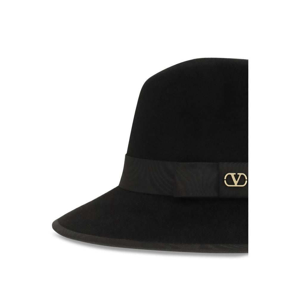 Valentino Garavani Black Cotton Fedora - VLogo Signature Hat