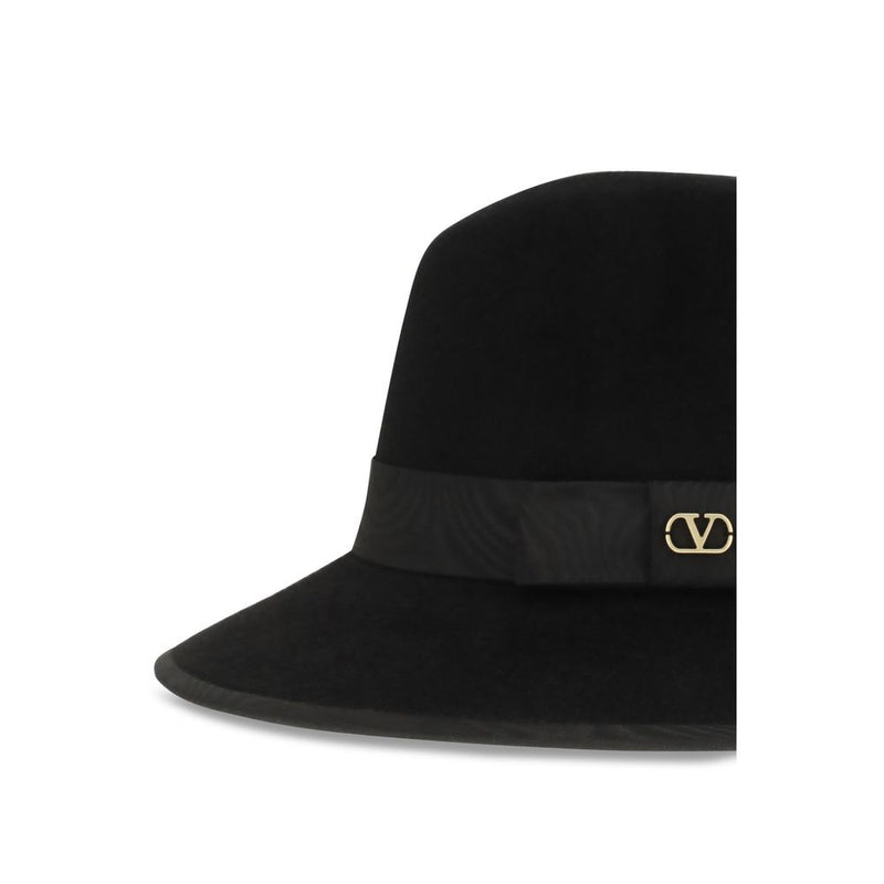 Valentino Garavani Black Cotton Fedora - VLogo Signature Hat