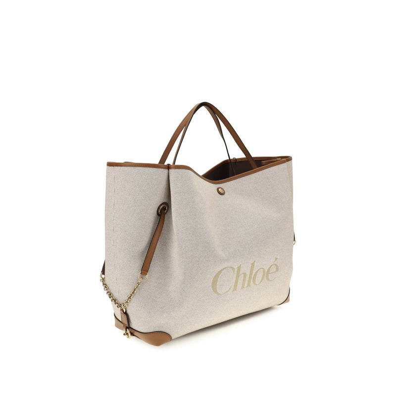Chloé Beige Cotton Shoulder Bag - Large Carry Tote