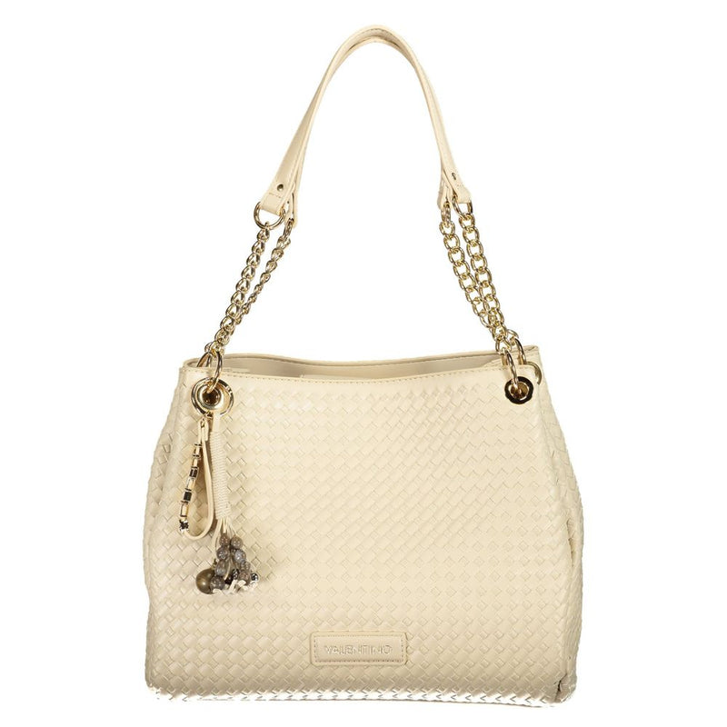 Mario Valentino Beige Polyurethane Women's Handbag with Adjustable Strap