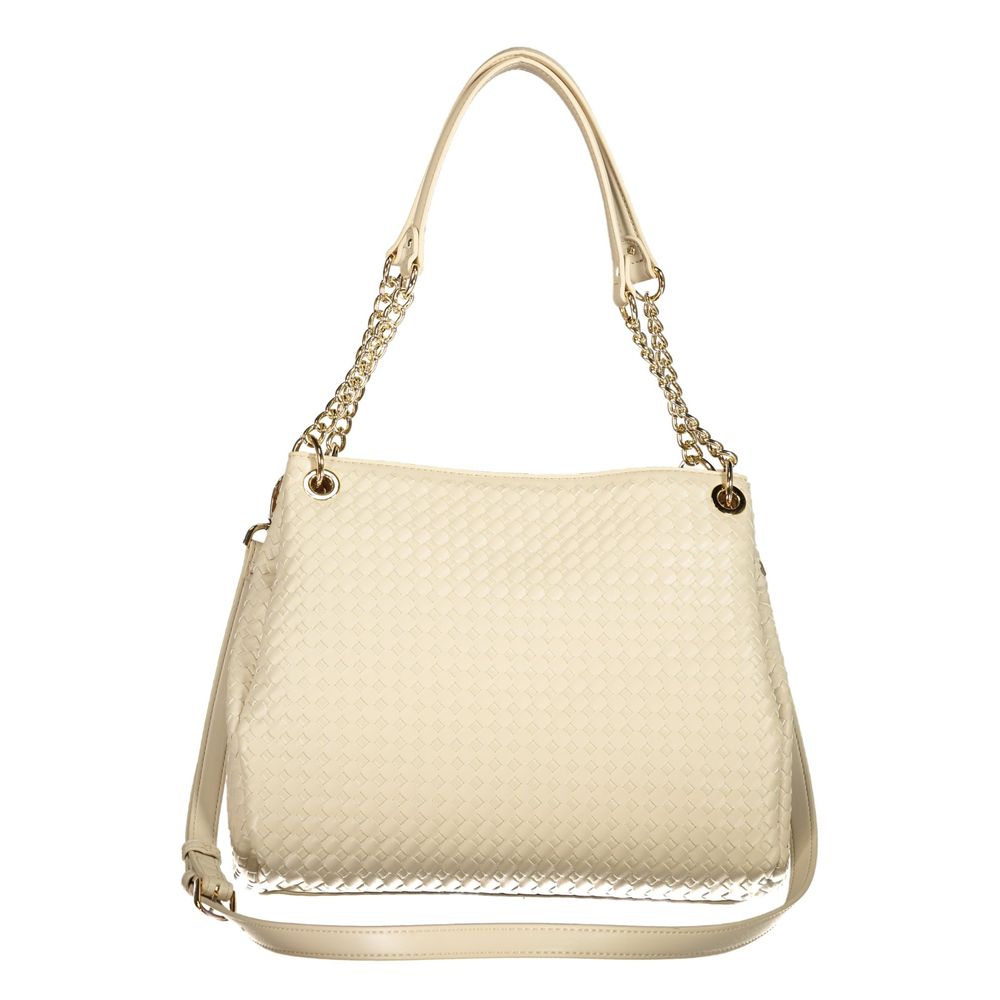 Mario Valentino Beige Polyurethane Women's Handbag with Adjustable Strap