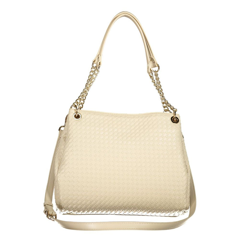 Mario Valentino Beige Polyurethane Women's Handbag with Adjustable Strap