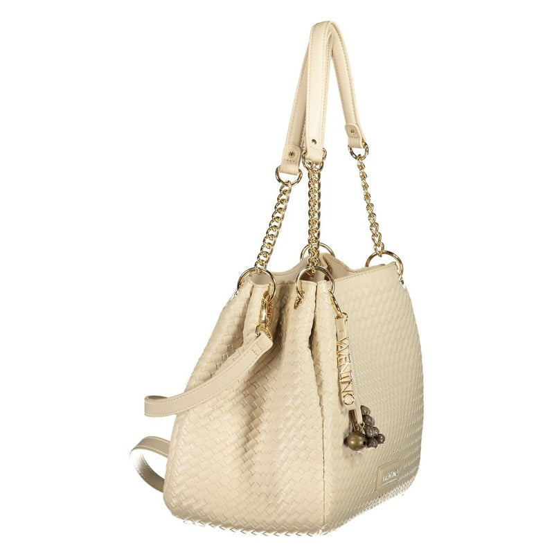 Mario Valentino Beige Polyurethane Women's Handbag with Adjustable Strap