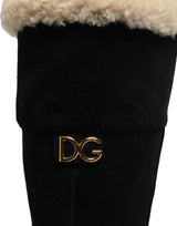 Dolce & Gabbana Black Suede Leather Knee High Boots