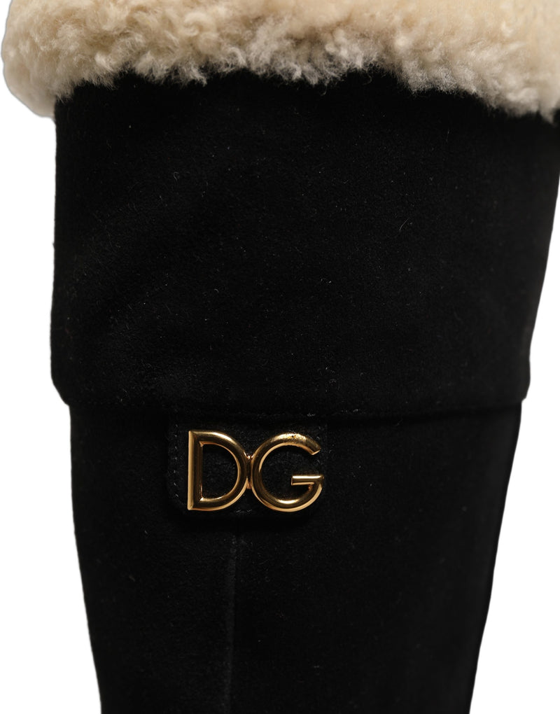 Dolce & Gabbana Black Suede Leather Knee High Boots