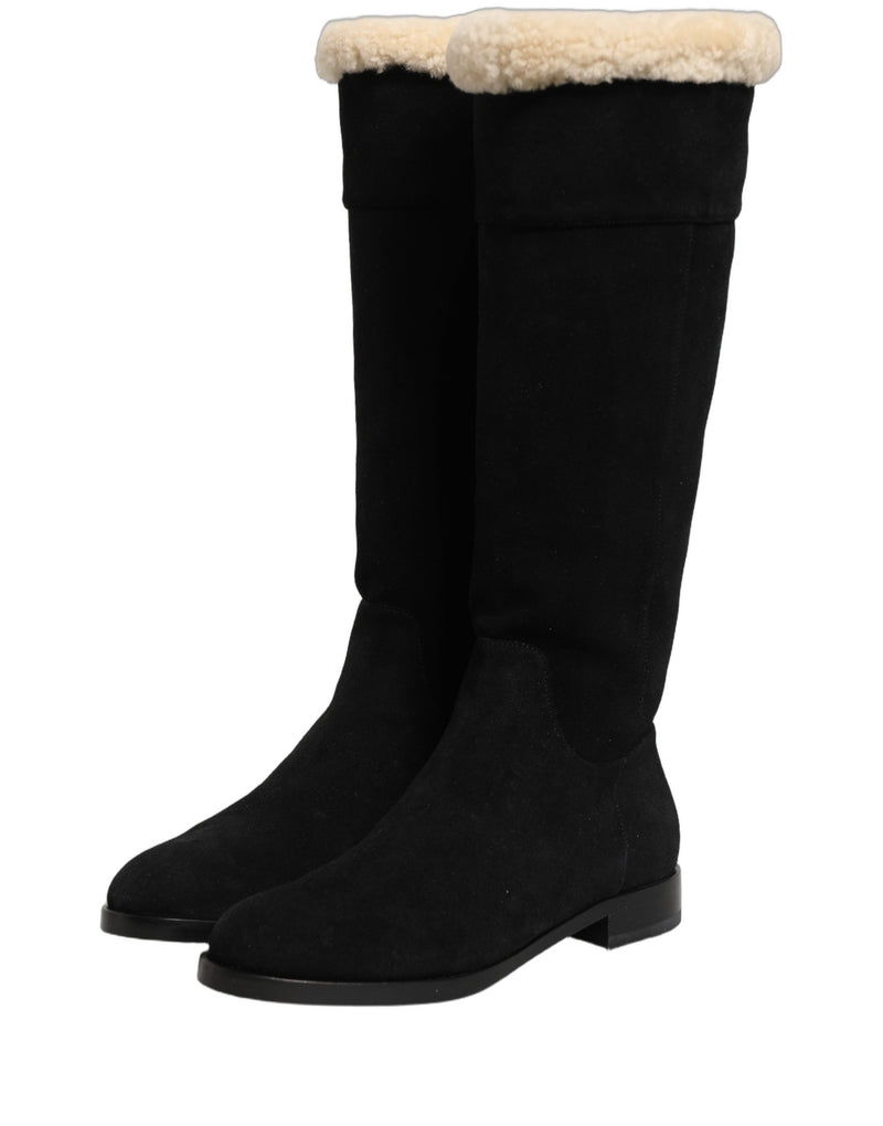 Dolce & Gabbana Black Suede Leather Knee High Boots