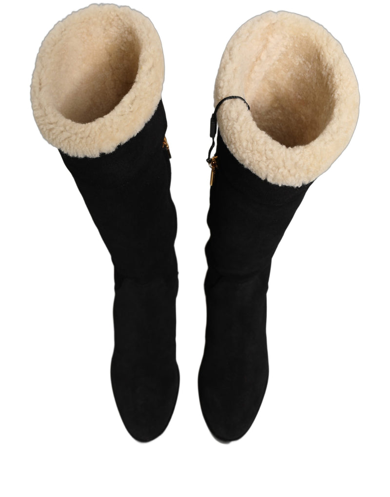 Dolce & Gabbana Black Suede Leather Knee High Boots