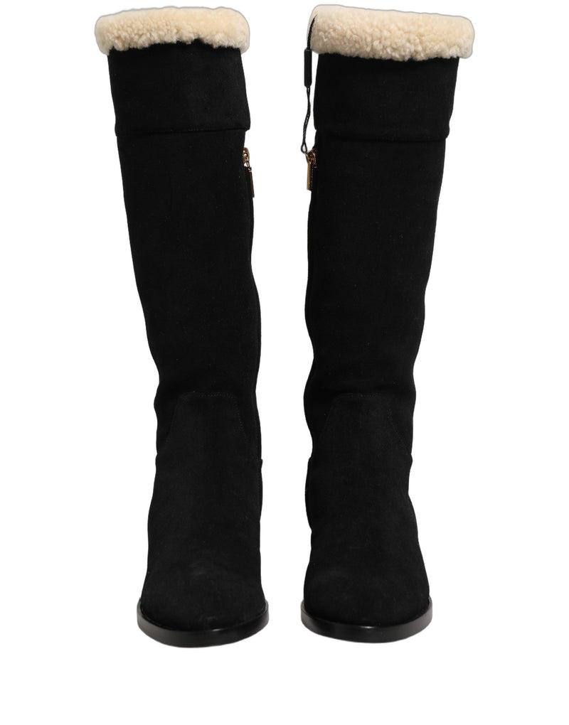 Dolce & Gabbana Black Suede Leather Knee High Boots