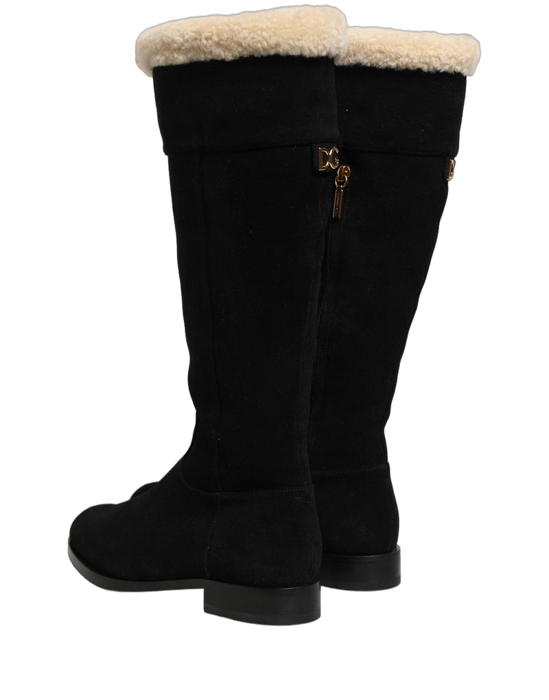 Dolce & Gabbana Black Suede Leather Knee High Boots