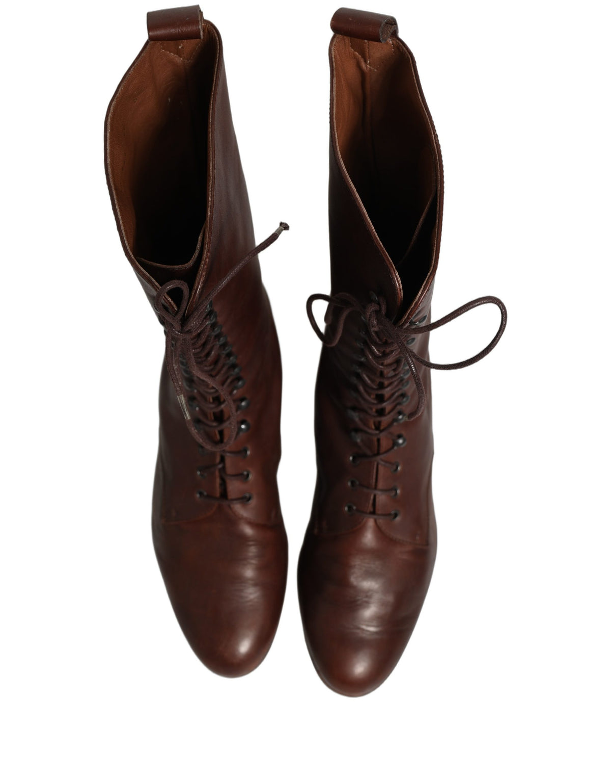 Dolce & Gabbana Brown Leather Lace Up Mid Calf Boots
