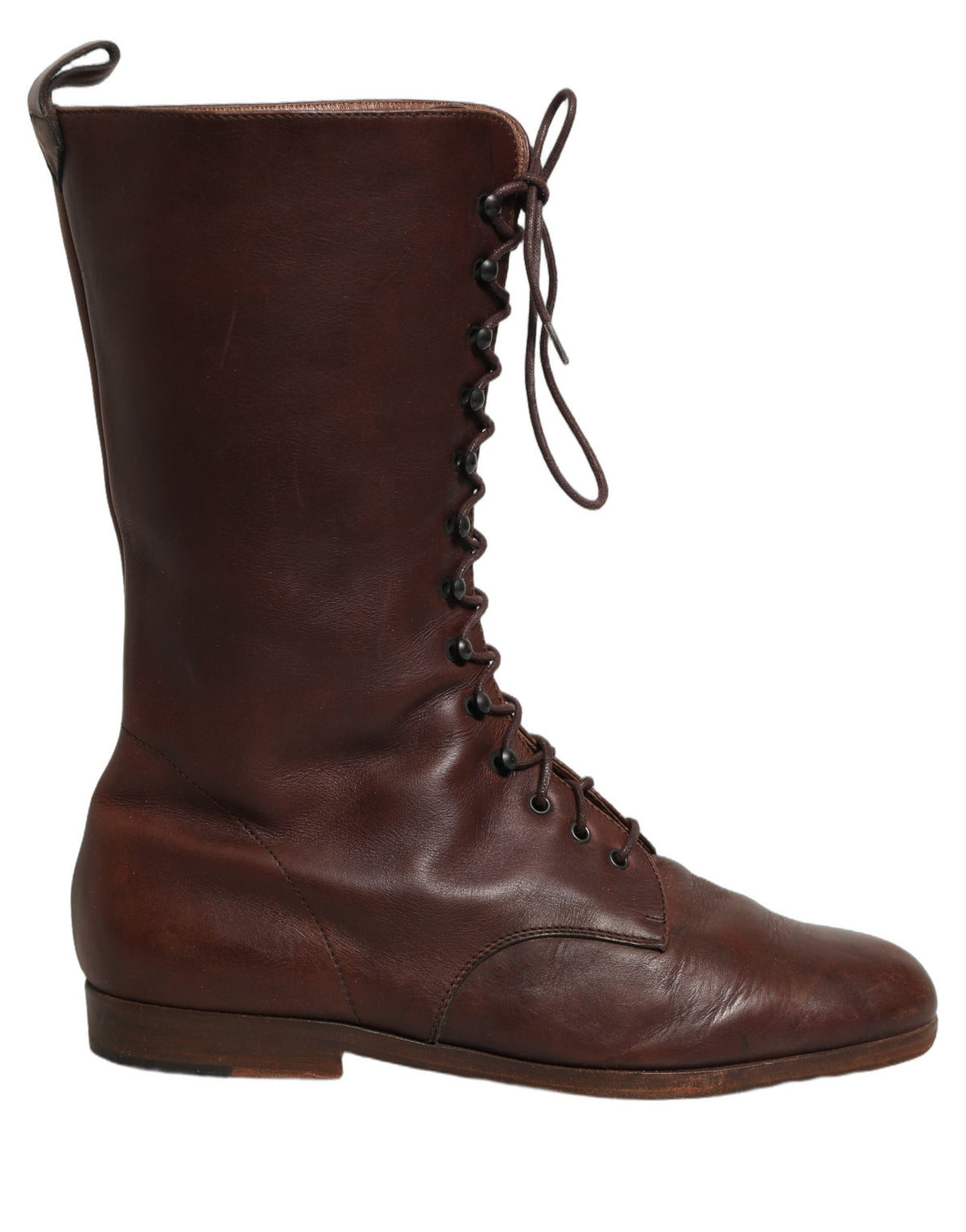 Dolce & Gabbana Brown Leather Lace Up Mid Calf Boots