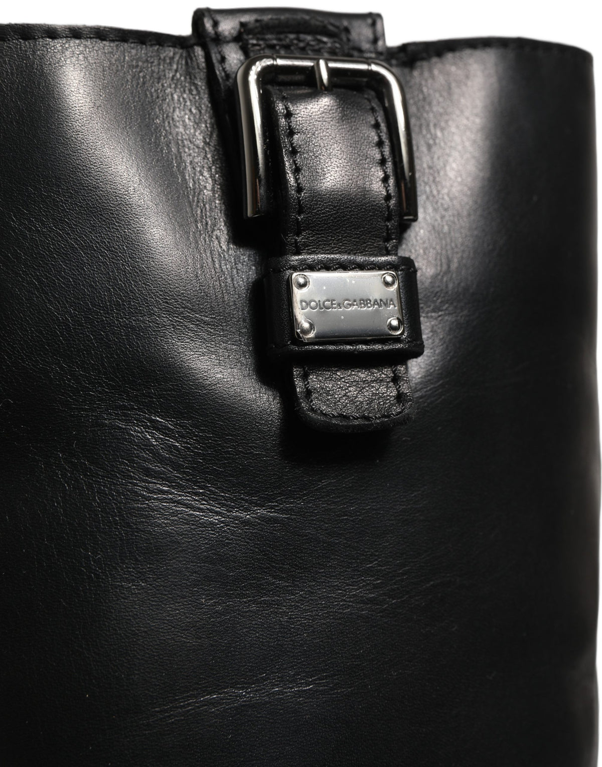 Dolce & Gabbana Black Leather Buckle Detail Mid Calf Boots