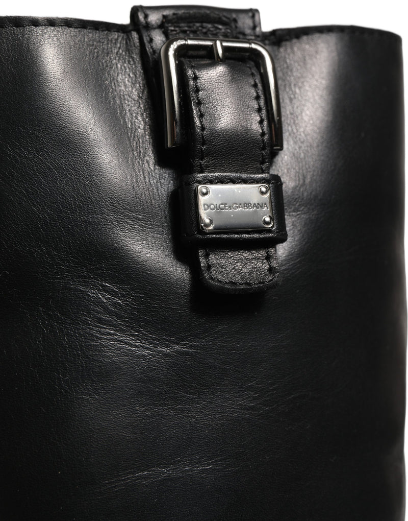 Dolce & Gabbana Black Leather Buckle Detail Mid Calf Boots