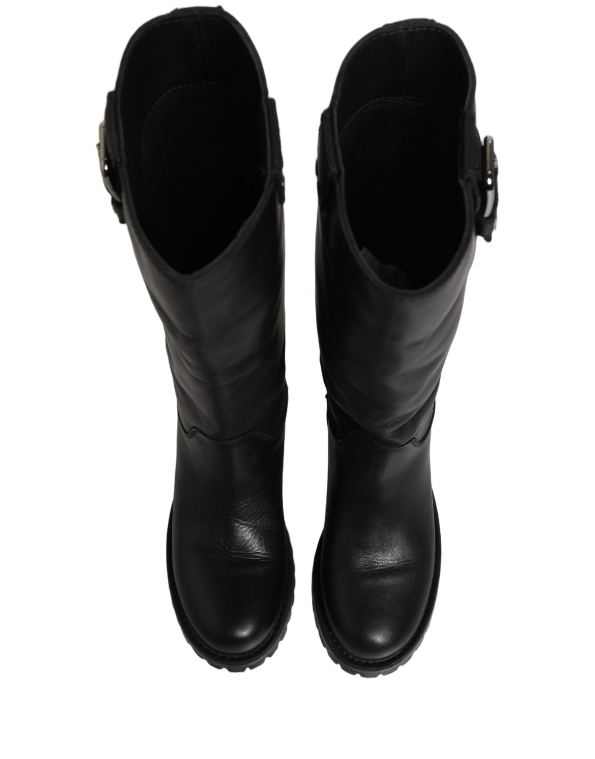 Dolce & Gabbana Black Leather Buckle Detail Mid Calf Boots